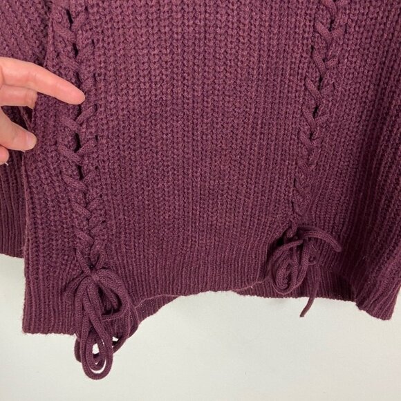 NEW Vero Moda Burgundy Wine Lace‎ Up Chunky Knit Sweater Jumper Glendora Small S - Picture 7 of 12